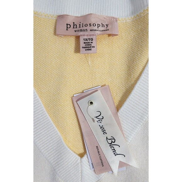 Philosophy White & Yellow Striped V Neck 3/4 Sleeve Sweater Women's Size 1X - Picture 6 of 16